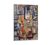 Póster de Pablo Picasso con violín y uvas de bodegón analítico, impresión en lienzo, arte de pared, decoración abstracta moderna para sala de estar, dormitorio, oficina y decoración del hogar, 50 x 75