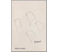 Póster de Pablo Picasso Grabados de pájaros en línea negra《Cuatro Gorriones》 Ilustración abstracta de pared de Pablo Picasso Pintura de lienzo para decoración del hogar 30x50cm sin enmarcar