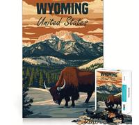 Póster de Paisaje de bisontes de Wyoming,Rompecabezas de 1000 Piezas para Adultos,Mejora Mental,Juego,Corte láser para un Ajuste, Actividad Nocturna Divertida en Familia (38x52cm)
