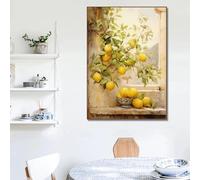 Póster de paisaje de Grecia mediterránea retro con olivo y limón italiano, lienzo, arte de pared, decoración de interiores, 60 x 80 cm, sin marco