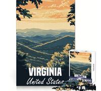 Póster de Paisaje de Las montañas de Virginia, Rompecabezas para Adultos de 1000 Piezas, para desarrollar la Memoria, Relajarse, divertirse, sentirse Seguro, unirse, cálido (38x26cm)