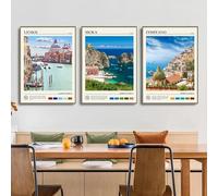 Póster de paisaje de viaje de Italia, Sicilia, Calabria, Lago Como, Florencia, Roma, Portofino, lienzo, cuadro de pared, decoración del hogar, 50 x 70 cm (19,6 x 27,5 pulgadas) x 3, sin marco