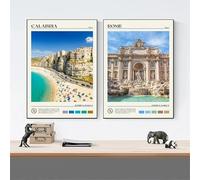 Póster de paisaje de viaje de Italia, Sicilia, Calabria, Lago Como, Florencia, Roma, Portofino, lienzo, cuadro de pared, decoración del hogar, 50 x 70 cm (19,6 x 27,5 pulgadas) x 2, sin marco