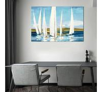 Póster de paisaje marino, moderno, abstracto, velero, arte de pared, lienzo impreso, pintura oceánica costera, imagen para decoración del hogar (70 x 100 cm)