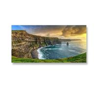 Póster de paisaje natural de Irlanda estética, lienzo impreso, acantilados de Moher, paisaje marino, decoración de pared para dormitorio (20x40cm/marco interior)