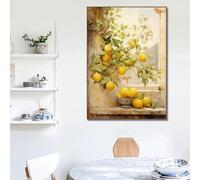 Póster de paisaje retro mediterráneo griego con olivo y limón italiano, lienzo, arte de pared, decoración del hogar (60 x 90 cm/sin marco)