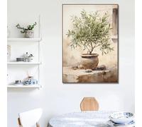 Póster de paisaje retro mediterráneo griego con olivo y limón italiano, lienzo, arte de pared, decoración del hogar (60 x 90 cm/sin marco)
