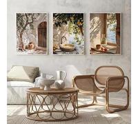 Póster de paisaje rústico mediterráneo con olivo italiano, cocina griega, impresiones en lienzo, pintura, arte de pared, decoración del hogar (30 x 40 cm, 3 unidades)