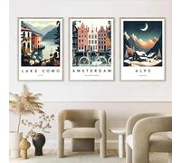 Póster de paisaje urbano de Florencia, Italia, Europa, Amalfi, Roma, Toscana, Cerdeña, lienzo impreso, pintura para decoración de pared del hogar, 40 x 60 cm (15,7 x 23,6 pulgadas) x 3, sin marco