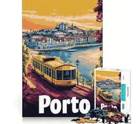 Póster de Paisaje Urbano de Oporto con tranvía, Rompecabezas de 1000 Piezas para Adolescentes, Mejora la Memoria, relajación Mental, Bordes Afilados, Regalo Creativo (38x52cm)