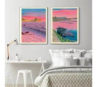 Póster de paisaje vintage con impresión de Hasui Kawase Morning Sea Gallery, lienzo artístico para pared de sala de estar y hogar (40 x 50 cm, 2 piezas sin marco)