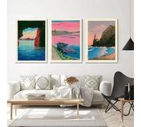 Póster de paisaje vintage con impresión de Hasui Kawase Morning Sea Gallery, lienzo artístico para pared de sala de estar y hogar (50 x 70 cm, 3 piezas sin marco)