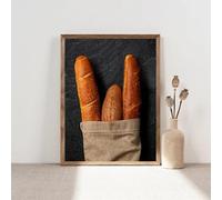Póster de pan, baguette de comida, trigo integral, arte de pared, imágenes de cocina, impresiones en lienzo, pintura para decoración de sala de estar, 30 x 45 cm, sin marco