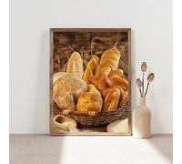 Póster de pan, baguette de comida, trigo integral, arte de pared, imágenes, tema de cocina, impresiones en lienzo, pintura para decoración de sala de estar, 50 x 75 cm, sin marco