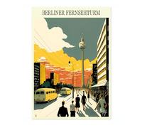 Póster de Pared Berliner Fernsehturm,Lámina de Arte de Ilustración Viajes,Cartel Pintura de Alfonso Trufa Alemania,Imagen en Lienzo de Hito Turístico,Decor Arte de Pared para Dormitorio,Sin Enmarcar