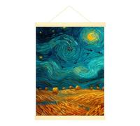 Póster de pared con diseño de estrellas, impresionismo, paisaje, luna, heno, balas, otoño, azul, con marco, dormitorio, oficina, aula, decoración de 30,5 x 40,6 cm