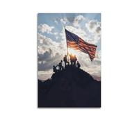 Póster de pared con impresión en lienzo del 4 de julio, decoración patriótica del 4 de julio, soldados levantando bandera en la montaña amanecer, regalo conmemorativo de veteranos, decoración del día