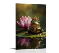 Póster de pared con retrato de rana y príncipe coronado de fantasía encantada, póster de lienzo gótico caprichoso, decoración de pared para sala de estar, estudio y dormitorio, 40 x 60 cm