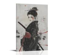 Póster de pared de guerrera samurái japonesa, arte de lucha de Bushido, decoración temática de cultura japonesa para dormitorio, sala de estar, oficina, estudio y entrada, 30 x 45 cm