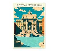 Póster de Pared Fontana di Trevi,Roma,Lámina de Arte de Ilustración de Viajes,Cartel de Pintura de Alfonso Trufa Italia,Imagen en Lienzo de Hito Turístico,Decor Arte de Pared Dormitorio,Sin Enmarcar