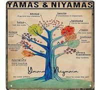 Póster de pared vintage Yamas Niyamas, póster de yoga, conocimiento de yoga, guía de los chakras, satén de conocimiento de siete chakras, decoración de pared de cueva para hombre, 12 x 12 pulgadas