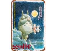 Póster de película animada japonesa con texto en inglés "My Neighbor Totoro" Studio Ghibli - Letrero de metal para decoración de pared de habitación, 8 x 12 pulgadas