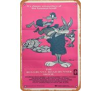 Póster de película vintage de 1979 con diseño de Bugs Bunny & Road Runner, cartel de metal retro de película antigua, letrero de metal para TV, bar, pared, club, restaurante, cueva de hombre