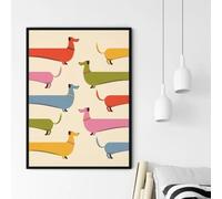 Póster de perro salchicha, colorido, moderno de mediados de siglo, lienzo impreso, arte de pared, imagen para decoración del hogar, 60 x 90 cm, sin marco