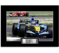 Póster de piloto de carreras Fernando Alonso World Champion 2005-2006 con fotografía firmada A4