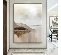 Póster de pintura abstracta beige, arte minimalista marrón, impresiones de paisajes, arte de montaña marrón, decoración de pared para habitación del hogar, 80 x 120 cm, sin marco