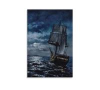 Póster de pintura al óleo con diseño de barco en un mar tormentoso, resistente a los rayos UV, apto para salas de estar y pasillos y es un gran regalo, estilo sin marco, 50 x 75 cm