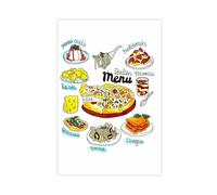 Póster de pintura de acuarela con menú italiano de recetas de pizza, lienzo para decoración de pared, pinturas para sala de estar, dormitorio, 50 x 75 cm