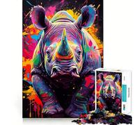 Póster de Pintura de Rinoceronte, Rompecabezas difícil para Adultos, 1000 Piezas, Recall Boost Quiet Calm Smooth Cut Classic Gift (38x26cm)