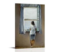 Póster de pintura de Salvador Dalí (mujer joven retro en una ventana) para regalos, lienzo, arte de pared, impresiones decorativas para decoración moderna, 40 x 60 cm