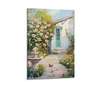 Póster de pinturas colgantes, arte de pared, arte vintage del día de San Patricio, jardín de granja, flores fantásticas y paisaje de trébol, pieza irlandesa festiva para galería, sala de estar