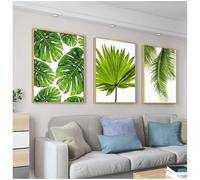 Póster de planta verde nórdica con hojas de palma frescas, cuadro de pared con vegetación, lienzo de hoja de plátano tropical, decoración de habitación, 40 x 65 cm (16 x 26 pulgadas) x 3 con marco