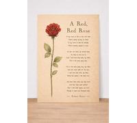 Póster de poesía de Robert Burns con una rosa roja y roja, arte de pared de estilo vintage, póster romántico de poema de amor, tamaño A4