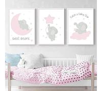 PóSter De Poster Rosa Y Gris Para Decoracion De Pared De HabitacióN De Bebé NiñO Pintura De Lienzo De Animales Regalos De CumpleañOs Sin Marco 60×80cm×3 Uds