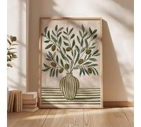 Póster de rama de olivo, arte de pared de cocina mediterránea, impresión de jarrón rústico, decoración botánica verde, obra de arte de estilo campestre (30 x 45 cm/sin marco)
