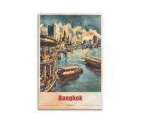 Póster de recuerdo de viaje vintage de Tailandia, Bangkok, impresión artística para pared, pintura para colgar, decoración de dormitorio familiar, 60 x 90 cm
