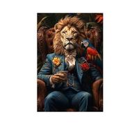 Póster de retrato de león real, póster en lienzo, decoración de dormitorio, paisaje, oficina, habitación, regalo, 60 x 90 cm