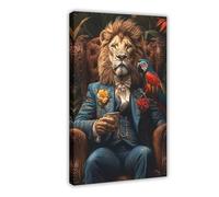 Póster de retrato de león real, póster en lienzo, decoración de dormitorio, paisaje, oficina, habitación, regalo, 50 x 75 cm