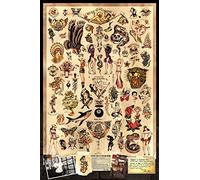 Póster de Sailor Jerry Tattoo Flash (estilo A) de 60,96 x 91,44 cm, impresión PosterOffice certificada con numeración secuencial holográfica para mayor autenticidad