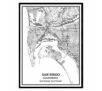 Póster de San Diego California Estados Unidos América Mapa de la pared del arte de la impresión del lienzo sin marco moderno en blanco y negro mapa recuerdo decoración del hogar