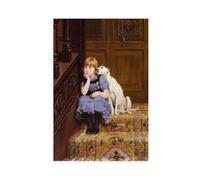 Póster de simpatía con texto en inglés «Little Girl Comforted by Her Dog» de 1878 de Briton Riviere, lienzo y arte de pared, impresión moderna para dormitorio familiar