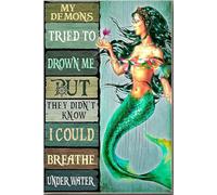 Póster de sirena "Mis demonios intentaron ahogarme", decoración de pared, lienzo, regalo para niñas, mujeres, amantes de los cuentos de hadas, océano, mar, fuerte, galería, envuelto, enmarcado