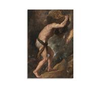Póster de Sísifo con figura mitológica griega antigua empujando una roca arriba una colina, póster de pintura al óleo, obras de arte, arte de pared, lienzo, decoración del hogar, pósteres de 12 x 18