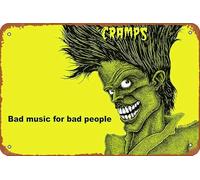 Póster de The Cramps - Bad Music for Bad People Letrero de metal vintage, decoración de pared para bares, decoración de cafetería, decoración de pared del hogar, 12 x 8 pulgadas
