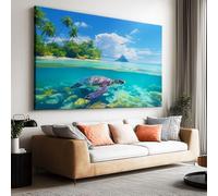 Póster de tortuga de mar arrecife de coral lienzo de arte, islas de la selva, pinturas sin marco, decoración de pared, para sala de estar, dormitorio, decoración, 140 x 70 cm (largo x ancho