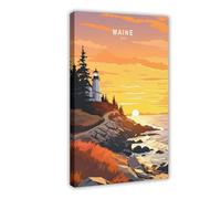 Póster de turismo de la costa de Maine Coast, póster de lienzo para decoración de pared, cuadros para sala de estar, dormitorio, 20 x 30 cm
